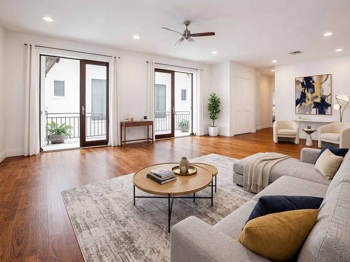 A living room virtually staged by Riva's AI Studio